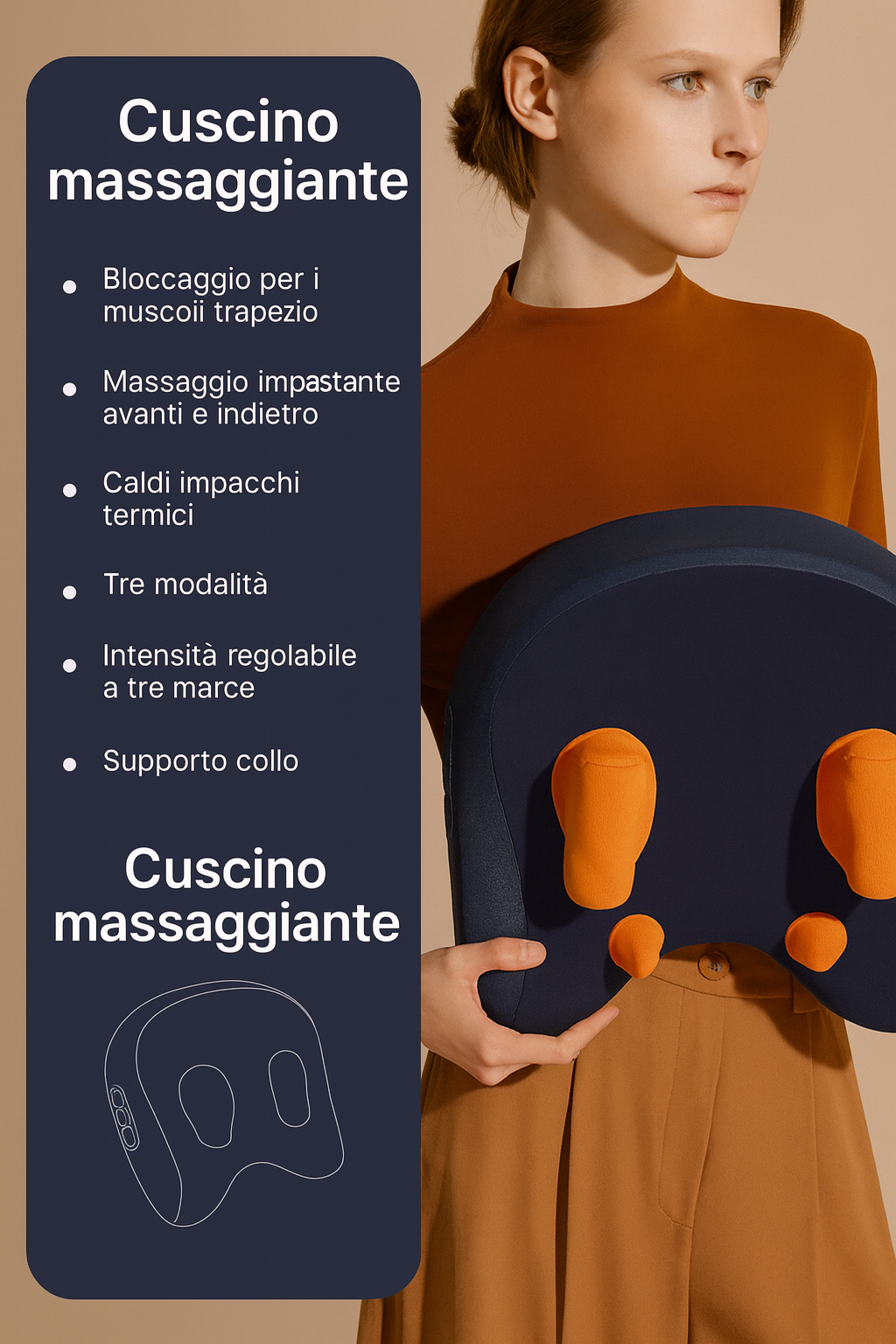 Cuscino Massaggiatore Elettrico Multifunzionale con Calore per Trapezio, Collo, Schiena e Lombare – Shiatsu Kneading
